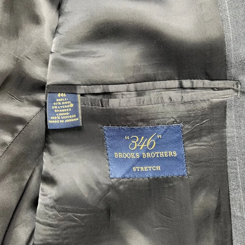 Brooks Brothers 346 Grey Pinstripe Suit 44L Blazer 34x33 Pleated Pants‎ Wool